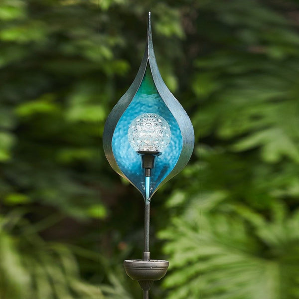 Raindrop Solar Garden Stake with Spinning LED Blue Orb