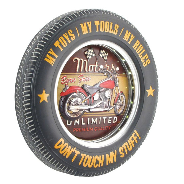 Set of 6 Tire Shaped Vintage Vehicle Wall Decor with LED Lights