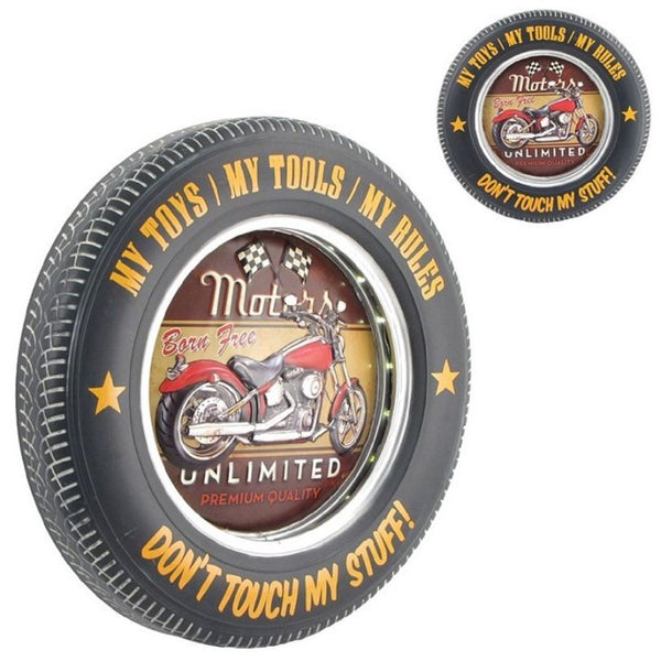 Set of 6 Tire Shaped Vintage Vehicle Wall Decor with LED Lights