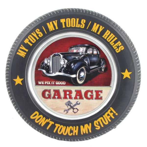 Set of 6 Tire Shaped Vintage Vehicle Wall Decor with LED Lights