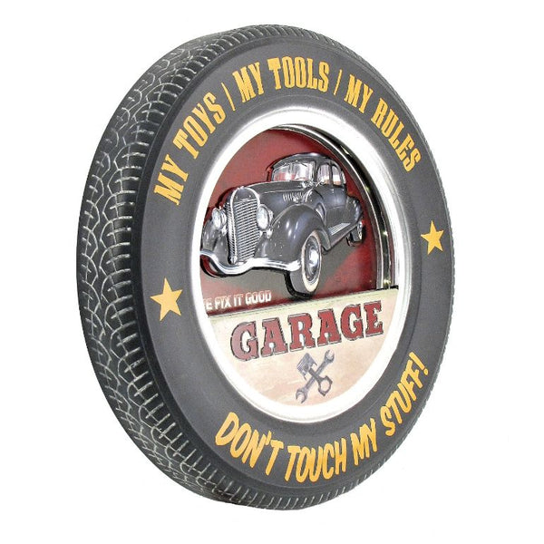 Set of 6 Tire Shaped Vintage Vehicle Wall Decor with LED Lights