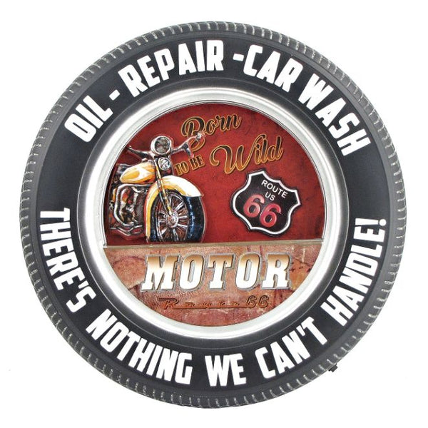 Set of 6 Tire Shaped Vintage Vehicle Wall Decor with LED Lights