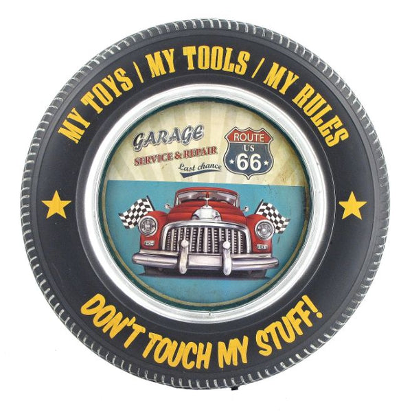 Set of 6 Tire Shaped Vintage Vehicle Wall Decor with LED Lights