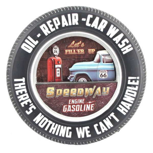 Set of 6 Tire Shaped Vintage Vehicle Wall Decor with LED Lights