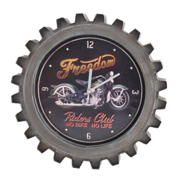 Set of 6 Vintage Style Motorcycle Gear-Shaped Iron Wall Clocks