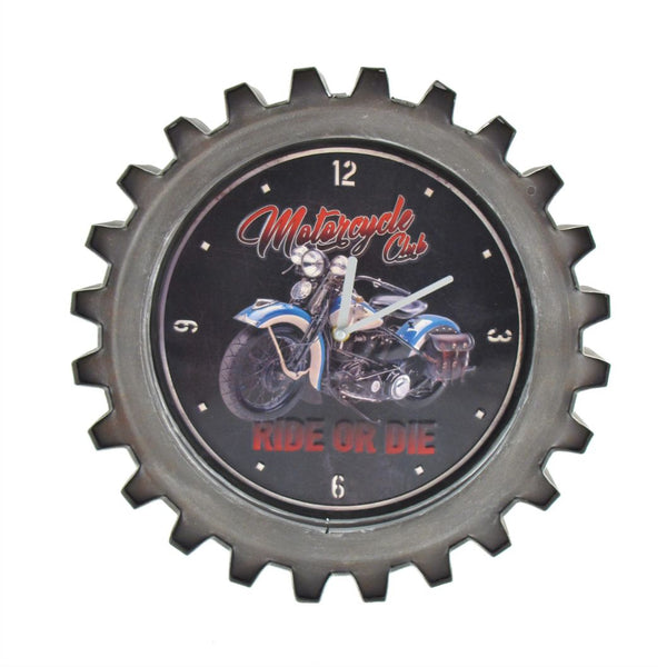 Set of 6 Vintage Style Motorcycle Gear-Shaped Iron Wall Clocks