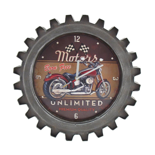 Set of 6 Vintage Style Motorcycle Gear-Shaped Iron Wall Clocks