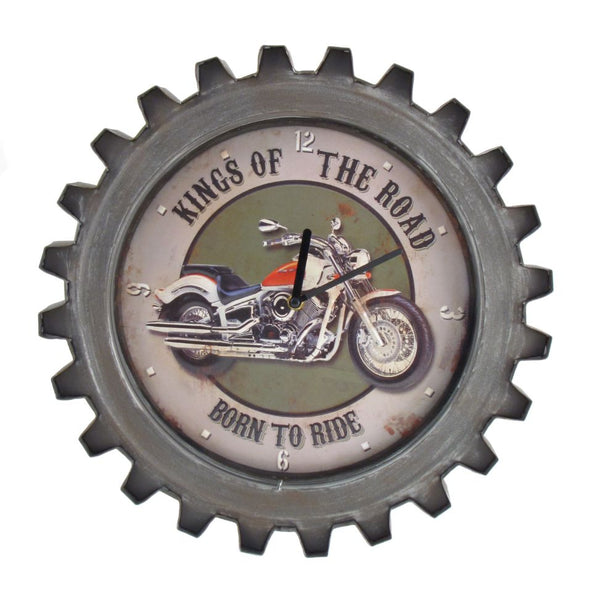 Set of 6 Vintage Style Motorcycle Gear-Shaped Iron Wall Clocks