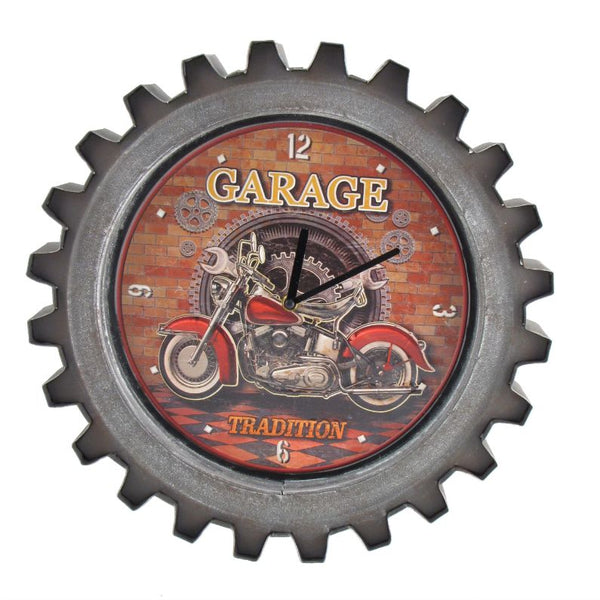Set of 6 Vintage Style Motorcycle Gear-Shaped Iron Wall Clocks