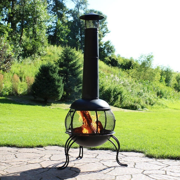 Black Steel Chimenea Wood Burning Fire Pit Chimney Stack