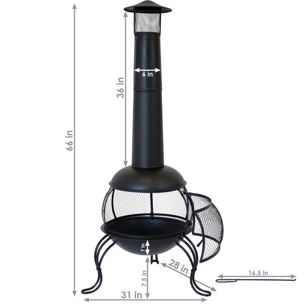 Black Steel Chimenea Wood Burning Fire Pit Chimney Stack