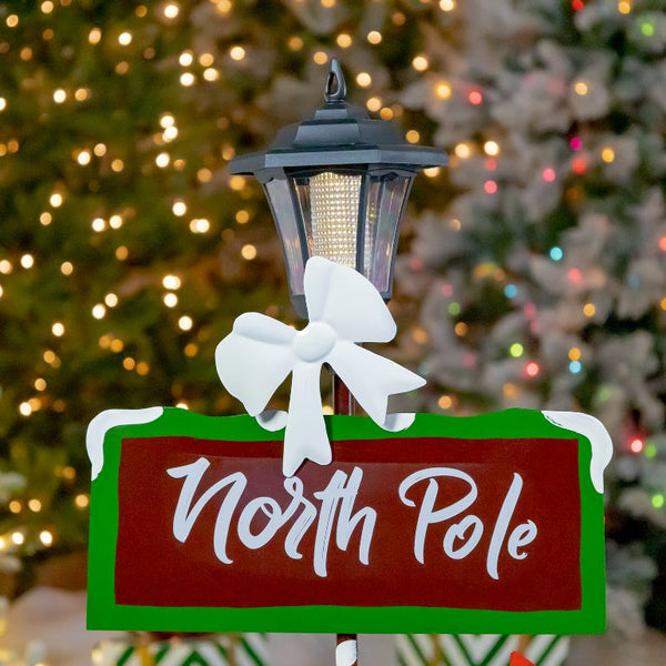 Standing "North Pole" Solar Lantern with Crossing Signs