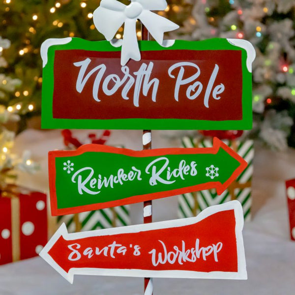 Standing "North Pole" Solar Lantern with Crossing Signs