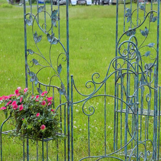 Garden Gate Arch with Side Plant Stands Iron Metal | Vineyard Yard Entrance