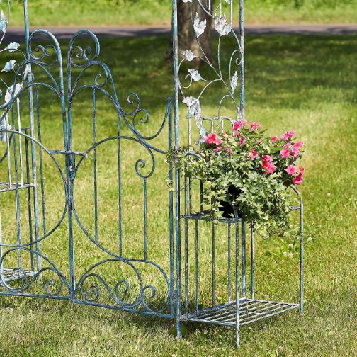 Garden Gate Arch with Side Plant Stands Iron Metal | Vineyard Yard Entrance