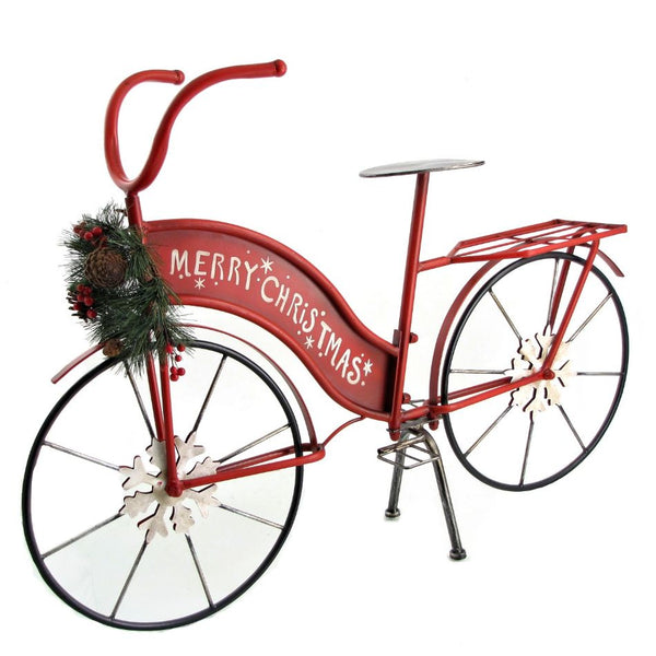 "Merry Christmas" Red Bicycle Metal Bike Decoration for Porch Patio