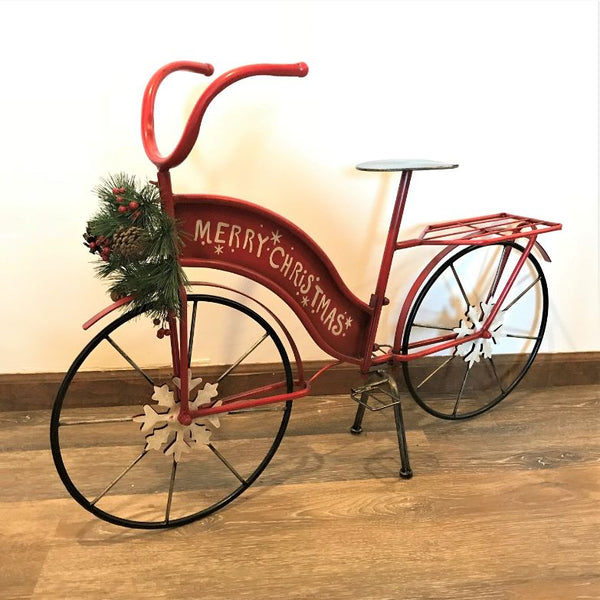 "Merry Christmas" Red Bicycle Metal Bike Decoration for Porch Patio