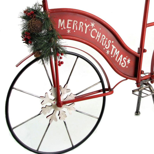 "Merry Christmas" Red Bicycle Metal Bike Decoration for Porch Patio