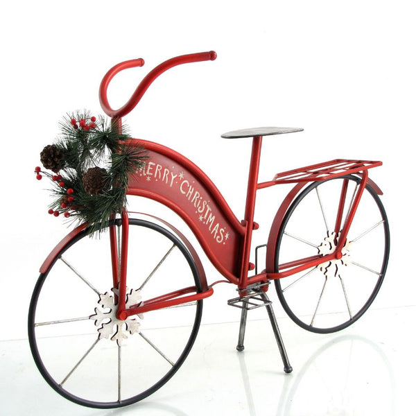 "Merry Christmas" Red Bicycle Metal Bike Decoration for Porch Patio