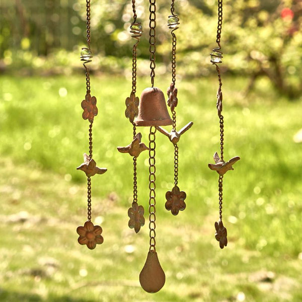 Antique Copper Hanging Birdhouses with Wind Chimes