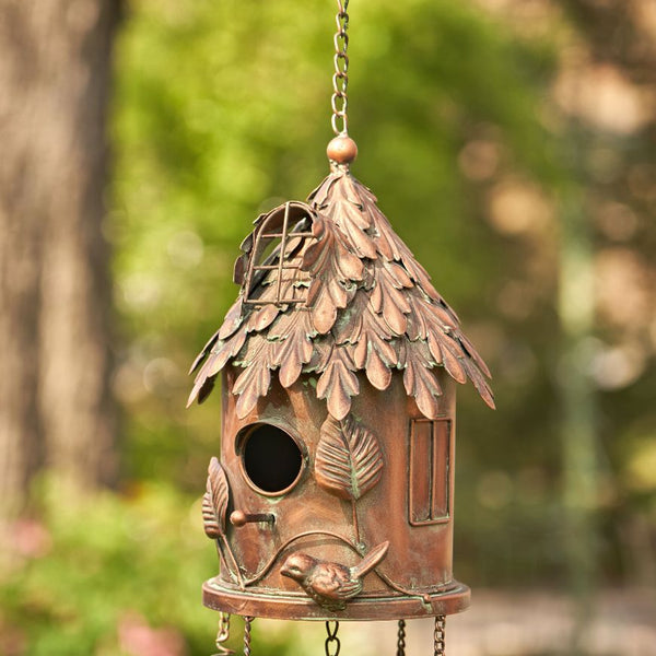 Antique Copper Hanging Birdhouses with Wind Chimes