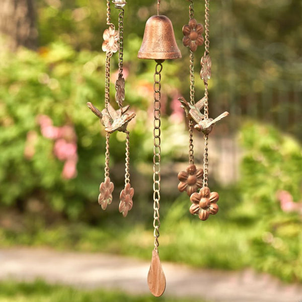 Antique Copper Hanging Birdhouses with Wind Chimes