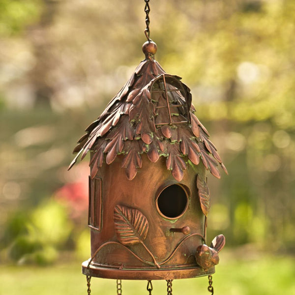 Antique Copper Hanging Birdhouses with Wind Chimes