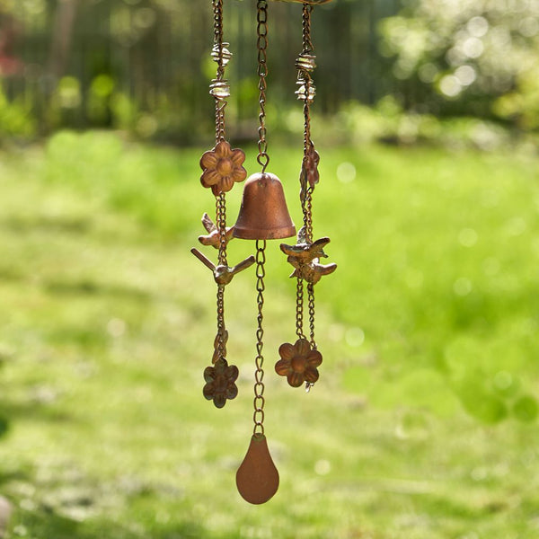 Antique Copper Hanging Birdhouses with Wind Chimes