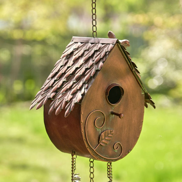 Antique Copper Hanging Birdhouses with Wind Chimes