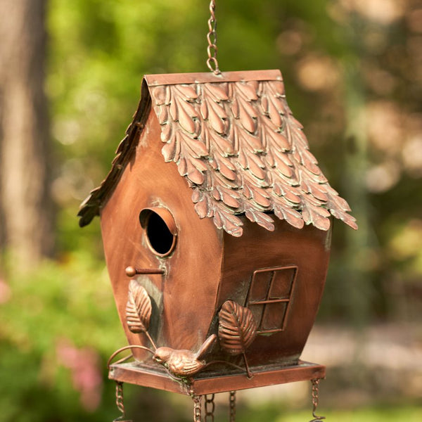 Antique Copper Hanging Birdhouses with Wind Chimes