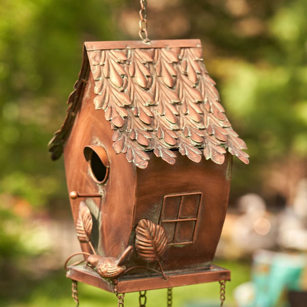 Antique Copper Hanging Birdhouses with Wind Chimes