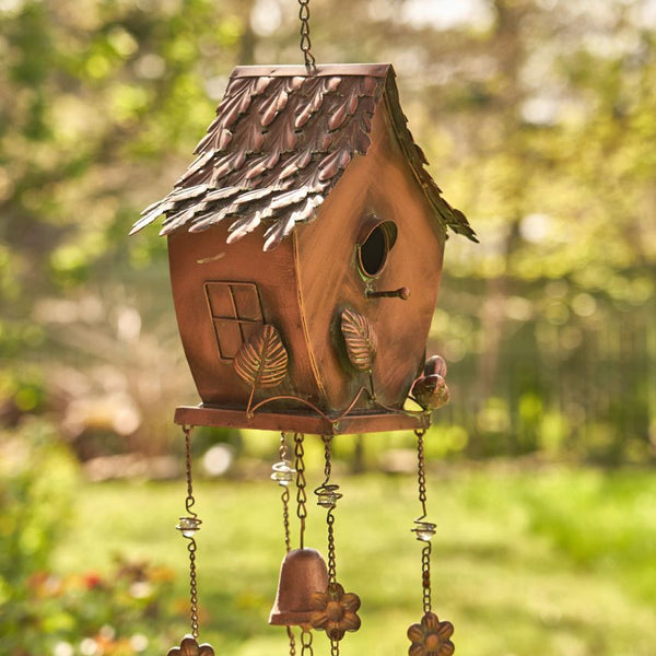 Antique Copper Hanging Birdhouses with Wind Chimes