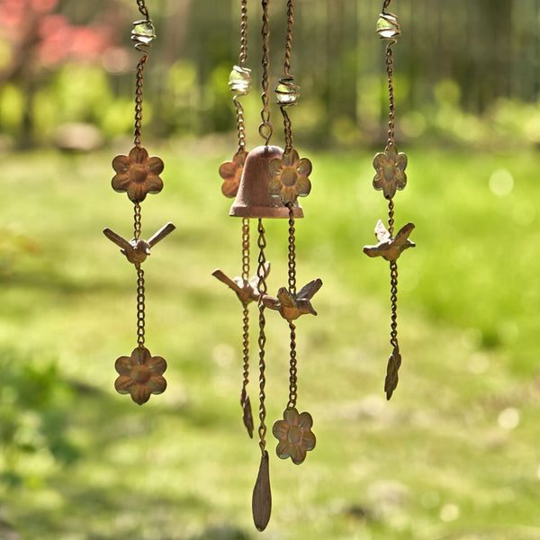 Antique Copper Hanging Birdhouses with Wind Chimes