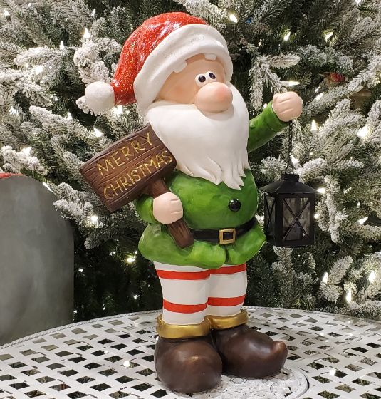 Christmas Gnomes Holding Iron Lanterns Figurines | Set of 2