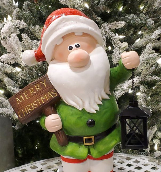 Christmas Gnomes Holding Iron Lanterns Figurines | Set of 2