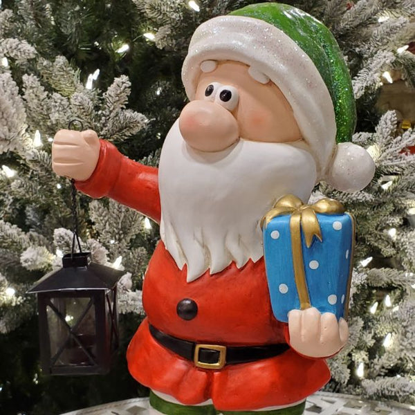 Christmas Gnomes Holding Iron Lanterns Figurines | Set of 2