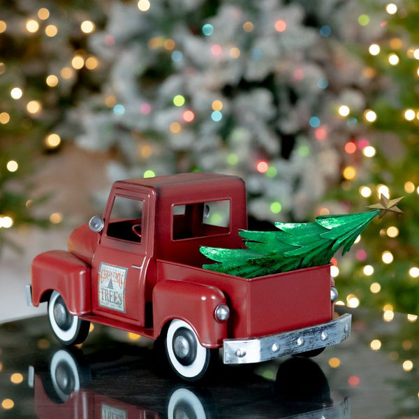 Retro Iron Christmas Old Style Truck with Tree | 6 Color Choices