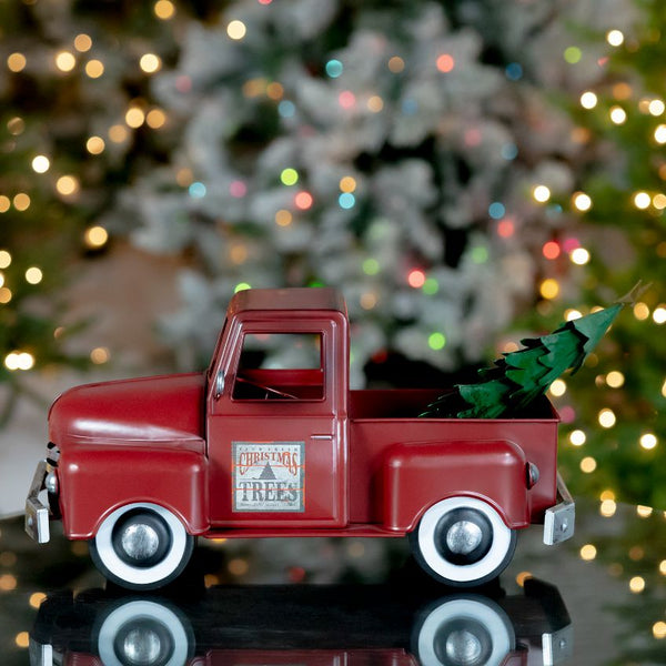 Retro Iron Christmas Old Style Truck with Tree | 6 Color Choices