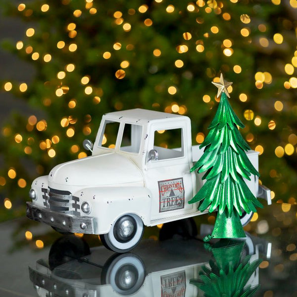 Retro Iron Christmas Old Style Truck with Tree | 6 Color Choices