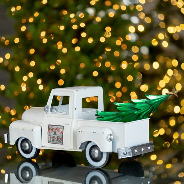 Retro Iron Christmas Old Style Truck with Tree | 6 Color Choices