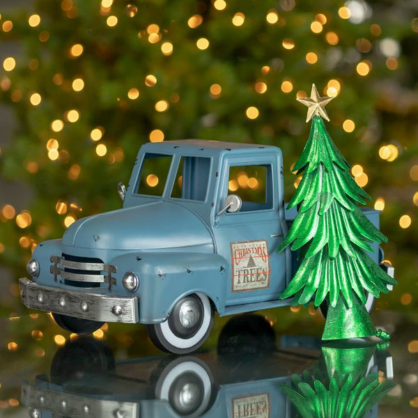 Retro Iron Christmas Old Style Truck with Tree | 6 Color Choices