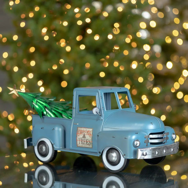 Retro Iron Christmas Old Style Truck with Tree | 6 Color Choices