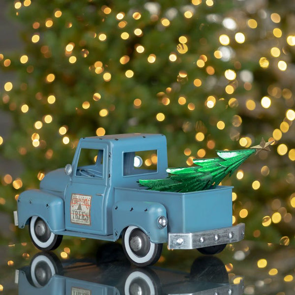 Retro Iron Christmas Old Style Truck with Tree | 6 Color Choices