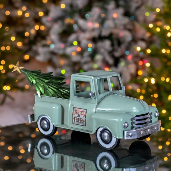 Retro Iron Christmas Old Style Truck with Tree | 6 Color Choices