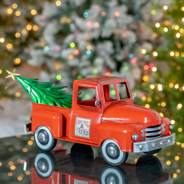 Retro Iron Christmas Old Style Truck with Tree | 6 Color Choices