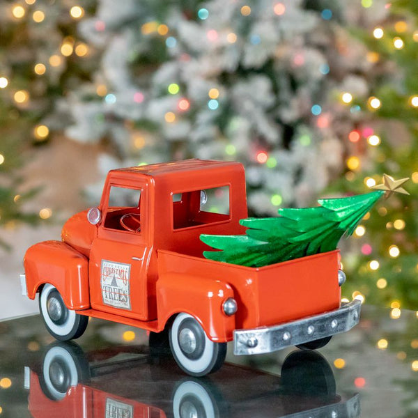 Retro Iron Christmas Old Style Truck with Tree | 6 Color Choices
