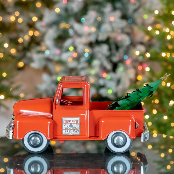 Retro Iron Christmas Old Style Truck with Tree | 6 Color Choices