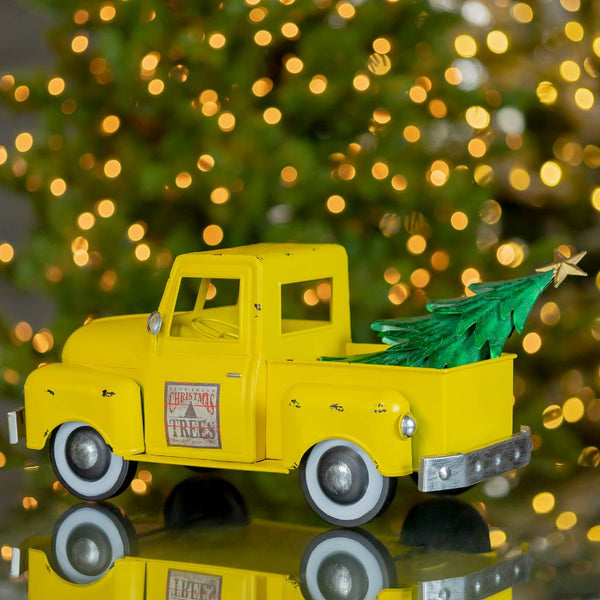Retro Iron Christmas Old Style Truck with Tree | 6 Color Choices