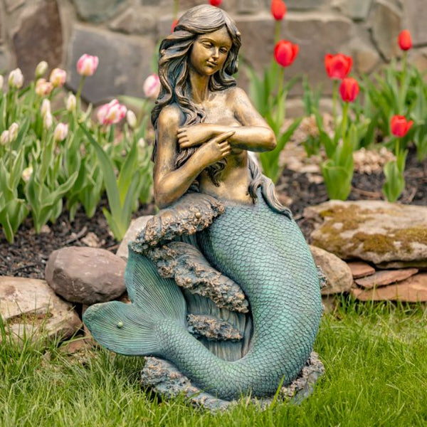 Metal Mermaid Garden Statue Figurines | Ocean Beach Theme Decor
