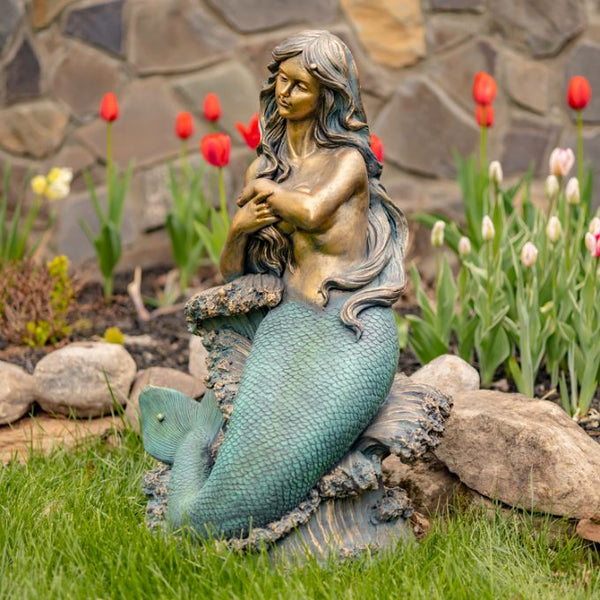 Metal Mermaid Garden Statue Figurines | Ocean Beach Theme Decor